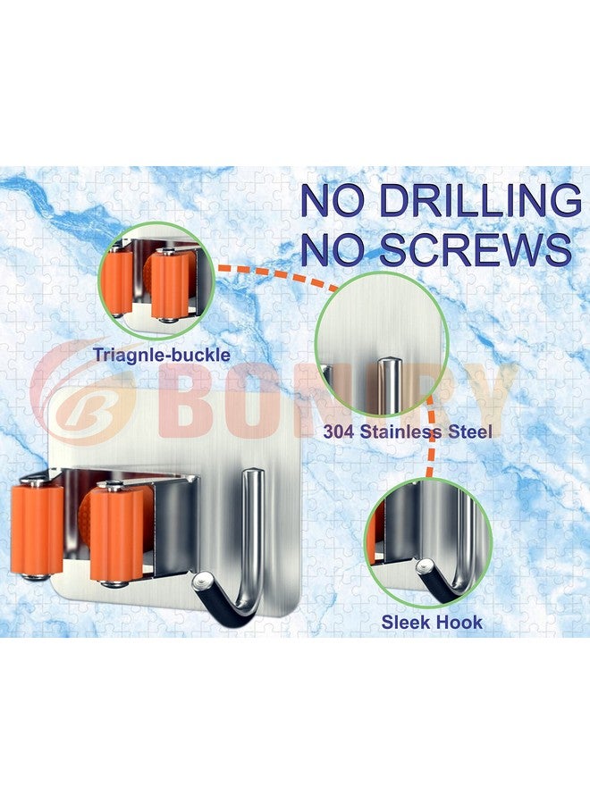 Boniry Adhesive Mop Holder and Broom Holder Wall Mounted Steel | Broom Stick Holder Wall Mounted for Home No Drilling (2, Orange) - Image 2