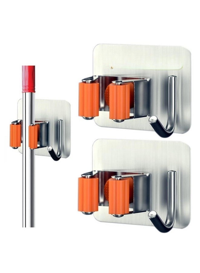 Boniry Adhesive Mop Holder and Broom Holder Wall Mounted Steel | Broom Stick Holder Wall Mounted for Home No Drilling (2, Orange) - Image 1