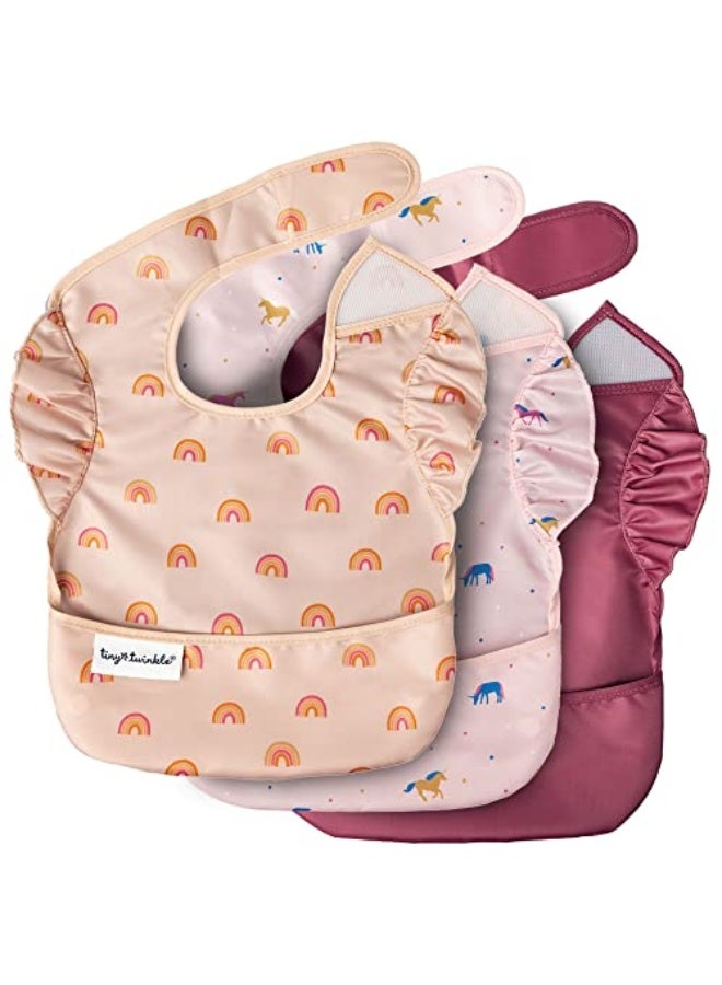 Tiny Twinkle Mess Proof Baby Bib - Waterproof Bib for Baby Boy or Girl - Machine Washable - Adjustable Side Closure - PVC, BPA, & Phthalate Free - Great for Travel - Baby Food Bibs 3 Pack Boho Unicorn - Image 1