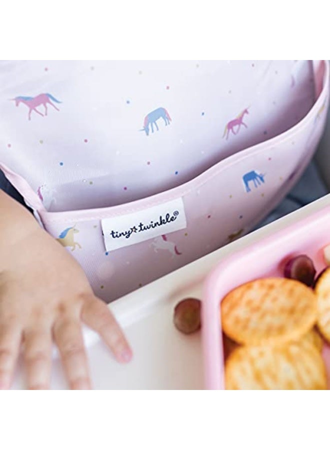 Tiny Twinkle Mess Proof Baby Bib - Waterproof Bib for Baby Boy or Girl - Machine Washable - Adjustable Side Closure - PVC, BPA, & Phthalate Free - Great for Travel - Baby Food Bibs 3 Pack Boho Unicorn - Image 4