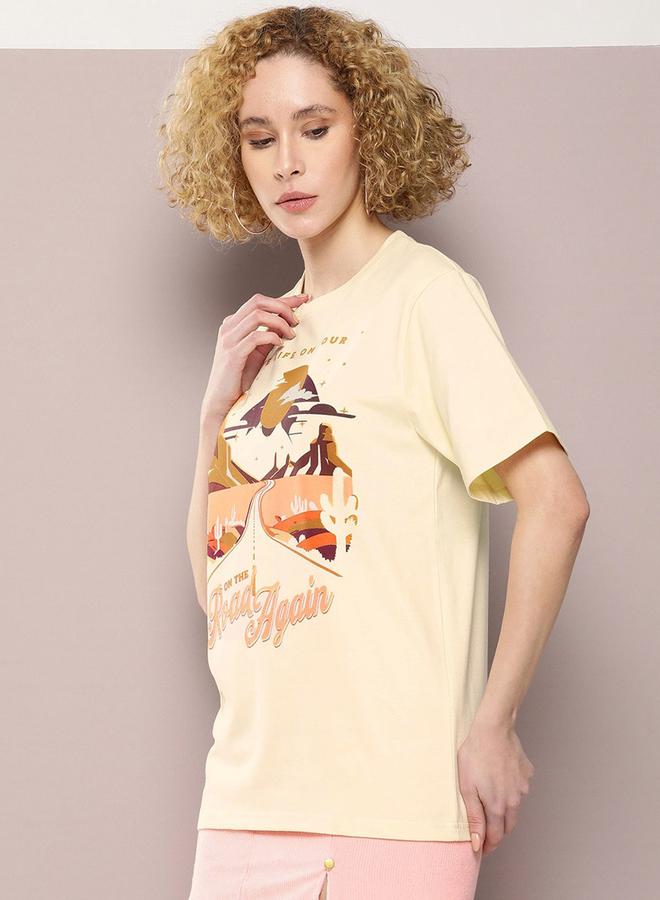 ديلينجر تيشيرت جرافيك مطبوع بطبعة على الطريق من ديلينجر بقصة واسعة - Image 3