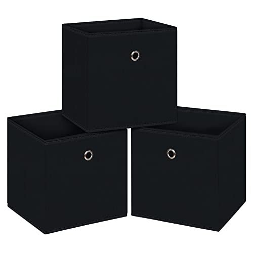NieEnjoy Black Foldable Storage Cubes Bins ,11 Inch Cloth Storage Cube Fabric Storage Box Cubes Organizer Baskets with Handles for Home Organizer Set of 3 (Black) - Image 1