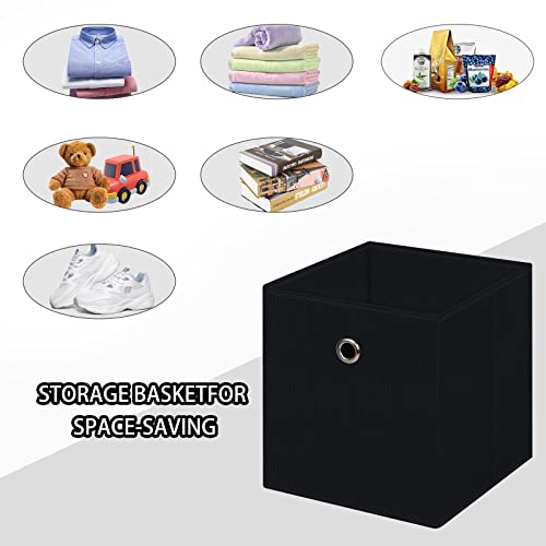 NieEnjoy Black Foldable Storage Cubes Bins ,11 Inch Cloth Storage Cube Fabric Storage Box Cubes Organizer Baskets with Handles for Home Organizer Set of 3 (Black) - Image 3