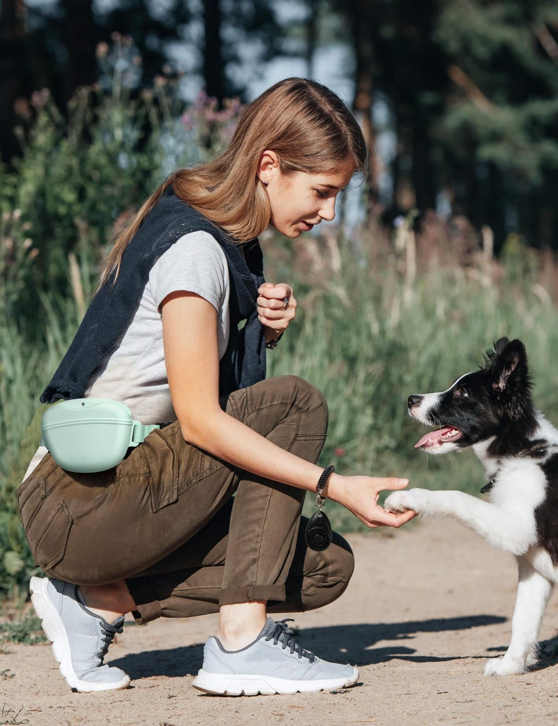 heouvo Dog Treat Pouch with Training Clicker, Upgrade Stronger Magnetic Closure to Avoid Spilling, 1.67 Cup Silicone Treat Bag Fanny Pack with Waist Belt for Pet Training Walking (Green) - Image 3