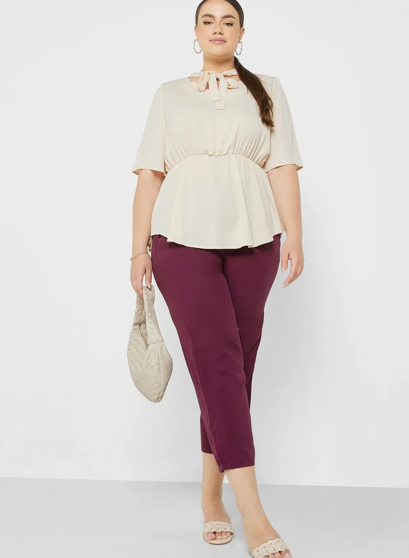 Ella Plus Tie Collar Detail Peplum Top