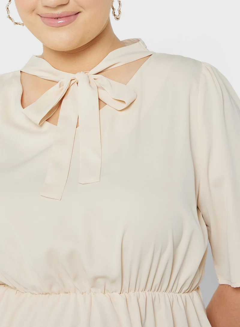Ella Plus Tie Collar Detail Peplum Top