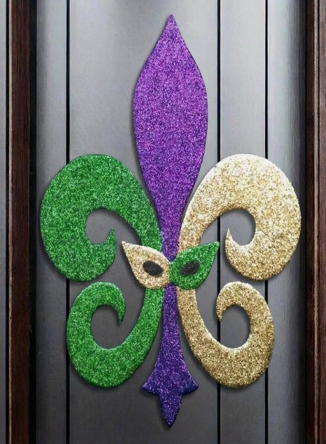 Fiwochic 13 Inch Mardi Gras Front Door Sign Masquerade Wooden Door Hanger Happy Mardi Gras Decor New Orleans Brazil Carnival Wood Hanging Sign Wall Decor for Porch Home Outdoor - Image 1