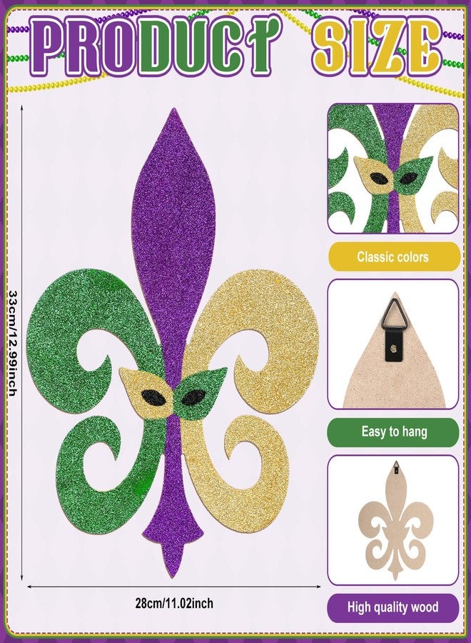 Fiwochic 13 Inch Mardi Gras Front Door Sign Masquerade Wooden Door Hanger Happy Mardi Gras Decor New Orleans Brazil Carnival Wood Hanging Sign Wall Decor for Porch Home Outdoor - Image 2