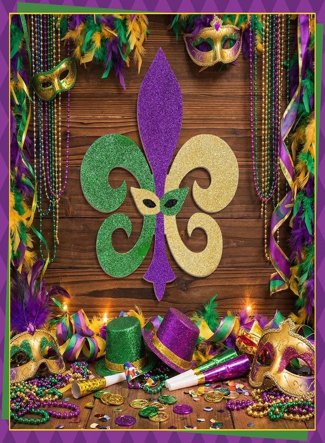 Fiwochic 13 Inch Mardi Gras Front Door Sign Masquerade Wooden Door Hanger Happy Mardi Gras Decor New Orleans Brazil Carnival Wood Hanging Sign Wall Decor for Porch Home Outdoor - Image 3