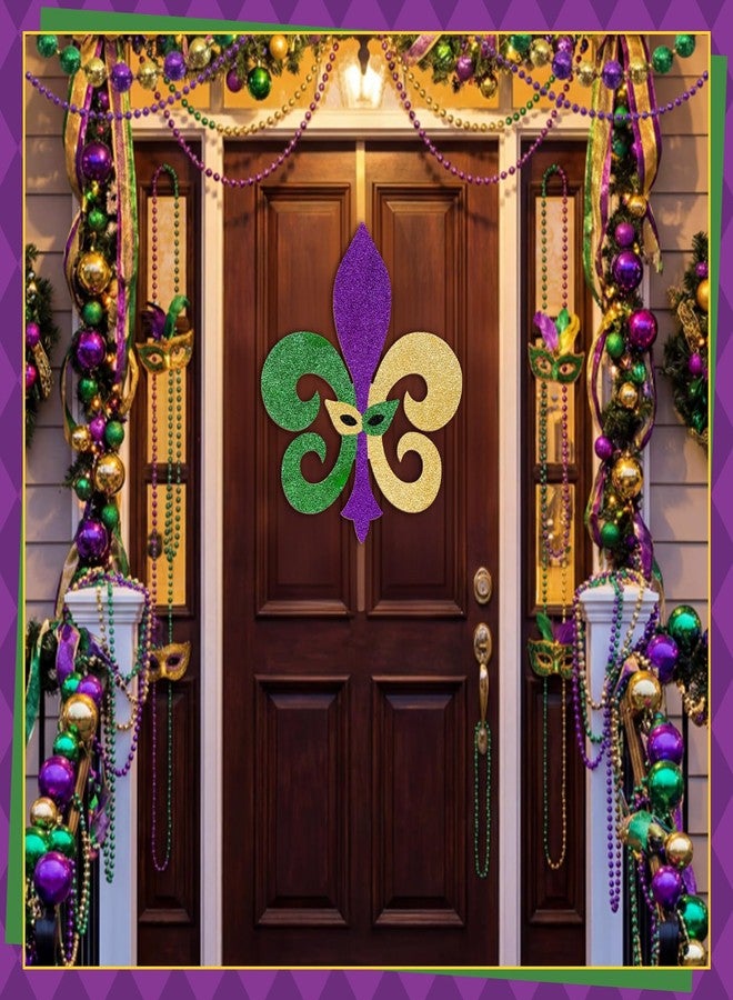 Fiwochic 13 Inch Mardi Gras Front Door Sign Masquerade Wooden Door Hanger Happy Mardi Gras Decor New Orleans Brazil Carnival Wood Hanging Sign Wall Decor for Porch Home Outdoor - Image 4