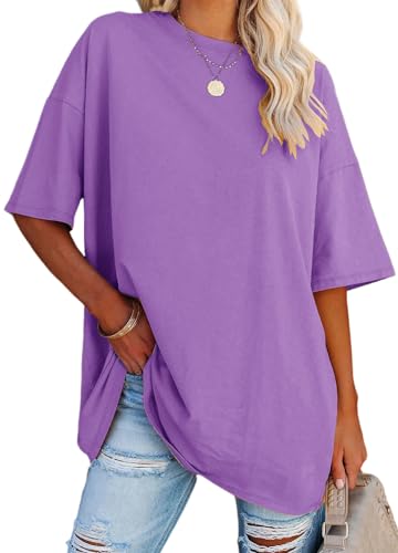 YEXIPO Women's Oversized T Shirts Summer Short Sleeve Loose Fit Casual Crewneck Plain Tunic Tops - Image 4