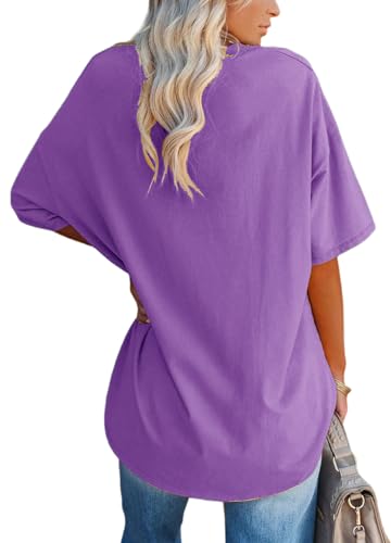 YEXIPO Women's Oversized T Shirts Summer Short Sleeve Loose Fit Casual Crewneck Plain Tunic Tops - Image 2