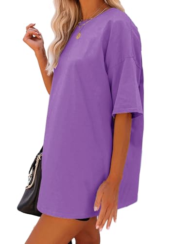 YEXIPO Women's Oversized T Shirts Summer Short Sleeve Loose Fit Casual Crewneck Plain Tunic Tops - Image 3