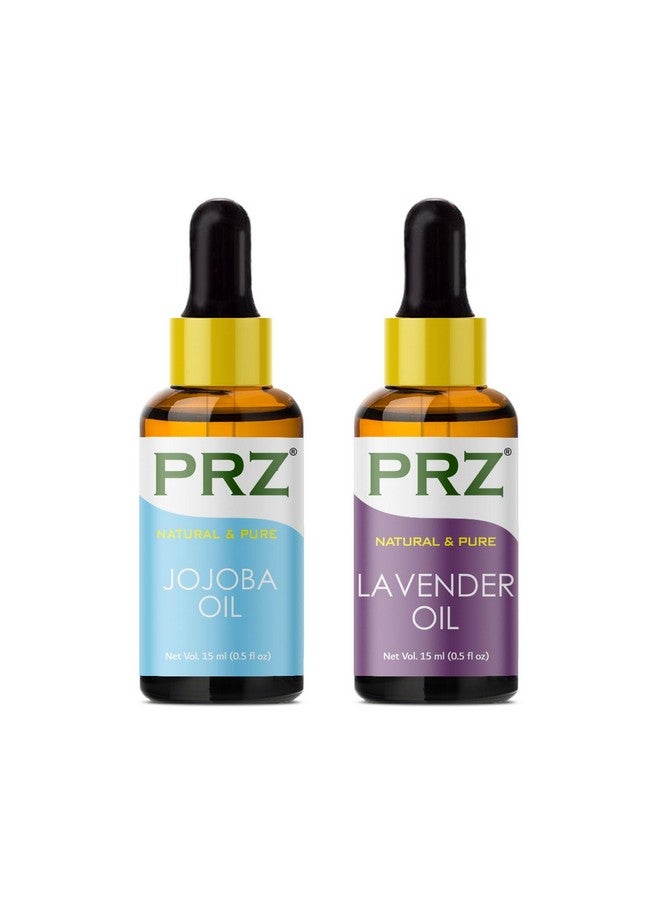 بي ار زد مزيج من زيت الجوجوبا الناقل المعصور على البارد وزيت اللافندر العطري، زيت طبيعي نقي 100% وذو درجة علاجية للعلاج بالروائح وتدليك الجسم والعناية بالبشرة ونمو الشعر (15 مل لكل منهما) - Image 1