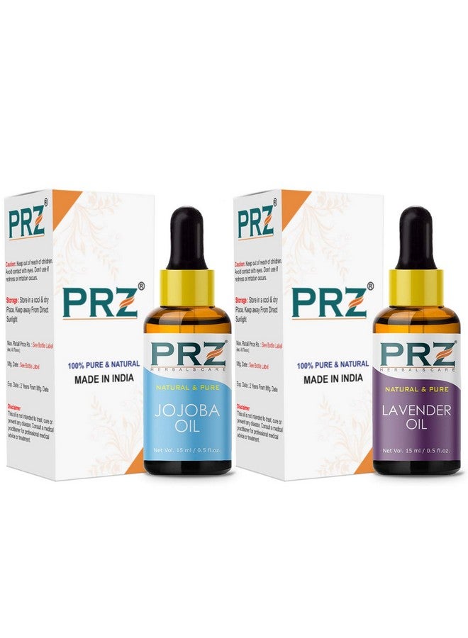 بي ار زد مزيج من زيت الجوجوبا الناقل المعصور على البارد وزيت اللافندر العطري، زيت طبيعي نقي 100% وذو درجة علاجية للعلاج بالروائح وتدليك الجسم والعناية بالبشرة ونمو الشعر (15 مل لكل منهما) - Image 2