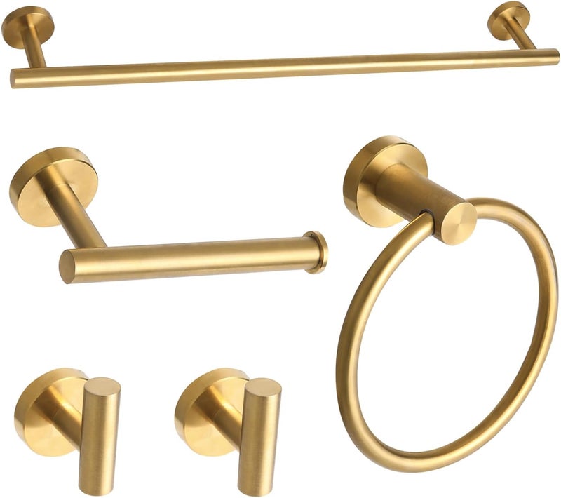 Ntipox Brushed Gold Bathroom Hardware Set 5 Piece, SUS304 Stainless Steel Bath Towel Bar Set 24 Inch,Towel Rack Set,Gold Bathroom Accessories Kit Wall Mounted - Image 1