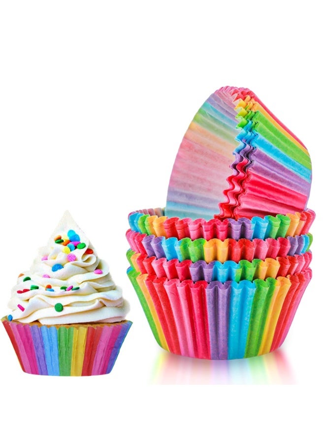 SUNSAR 200Pcs Standard Size Paper Baking Cups Rainbow Cupcake Liners for Birthday Party Muffins Cupcakes Cake Balls and Candies - Image 1