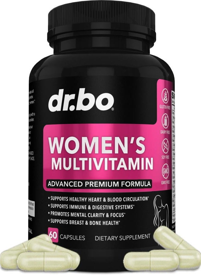 dr.bo Womens Multivitamin - Natural Daily Multi Vitamins for Women - Womans Energy Vitamin Supplements Magnesium Plus Zinc - Woman Multipurpose Minerals Health Supplement Capsules - Iron & Soy Free Pills - Image 1