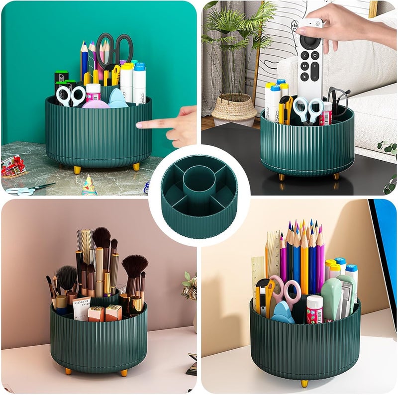 vulrian 360Rotating Makeup Cosmetics Brush Holder Organizer Makeup Organization Skincare Storage Vanity DesktopBathroom Green - Image 4