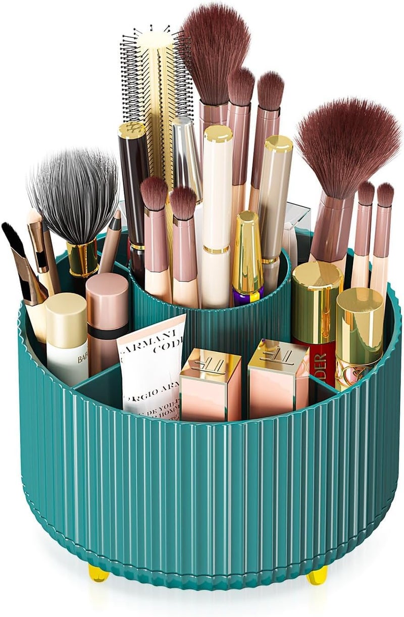 vulrian 360Rotating Makeup Cosmetics Brush Holder Organizer Makeup Organization Skincare Storage Vanity DesktopBathroom Green - Image 1