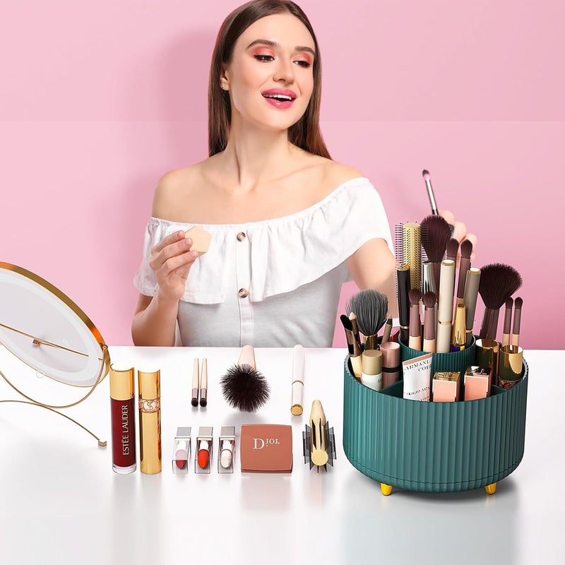 vulrian 360Rotating Makeup Cosmetics Brush Holder Organizer Makeup Organization Skincare Storage Vanity DesktopBathroom Green - Image 5