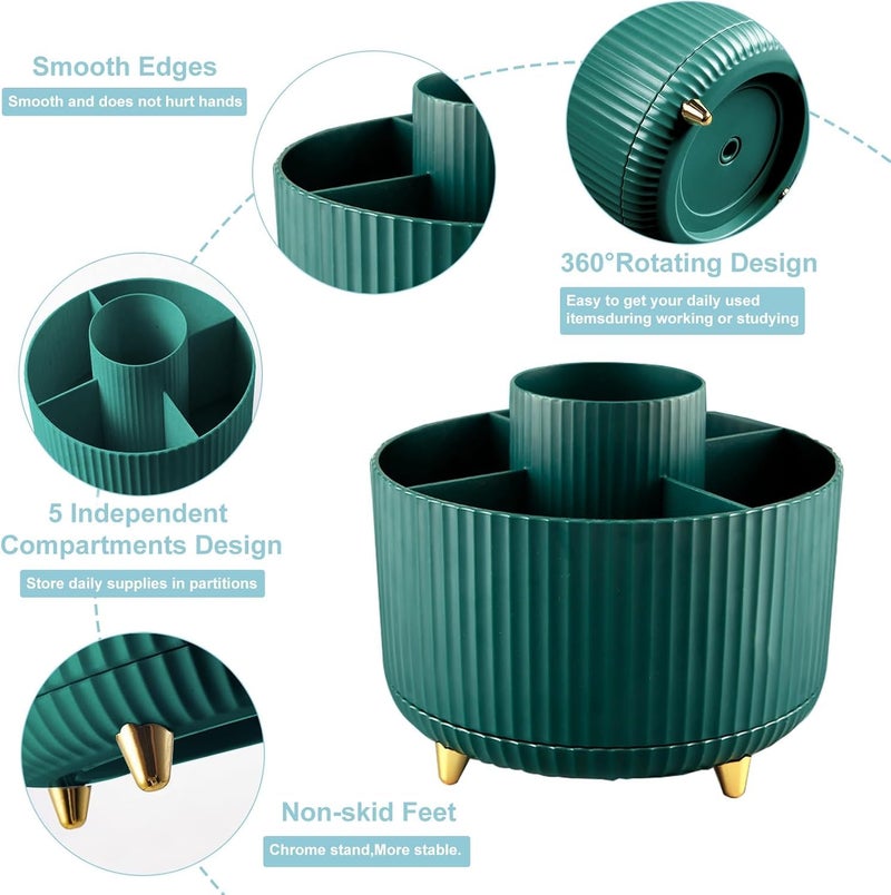 vulrian 360Rotating Makeup Cosmetics Brush Holder Organizer Makeup Organization Skincare Storage Vanity DesktopBathroom Green - Image 2