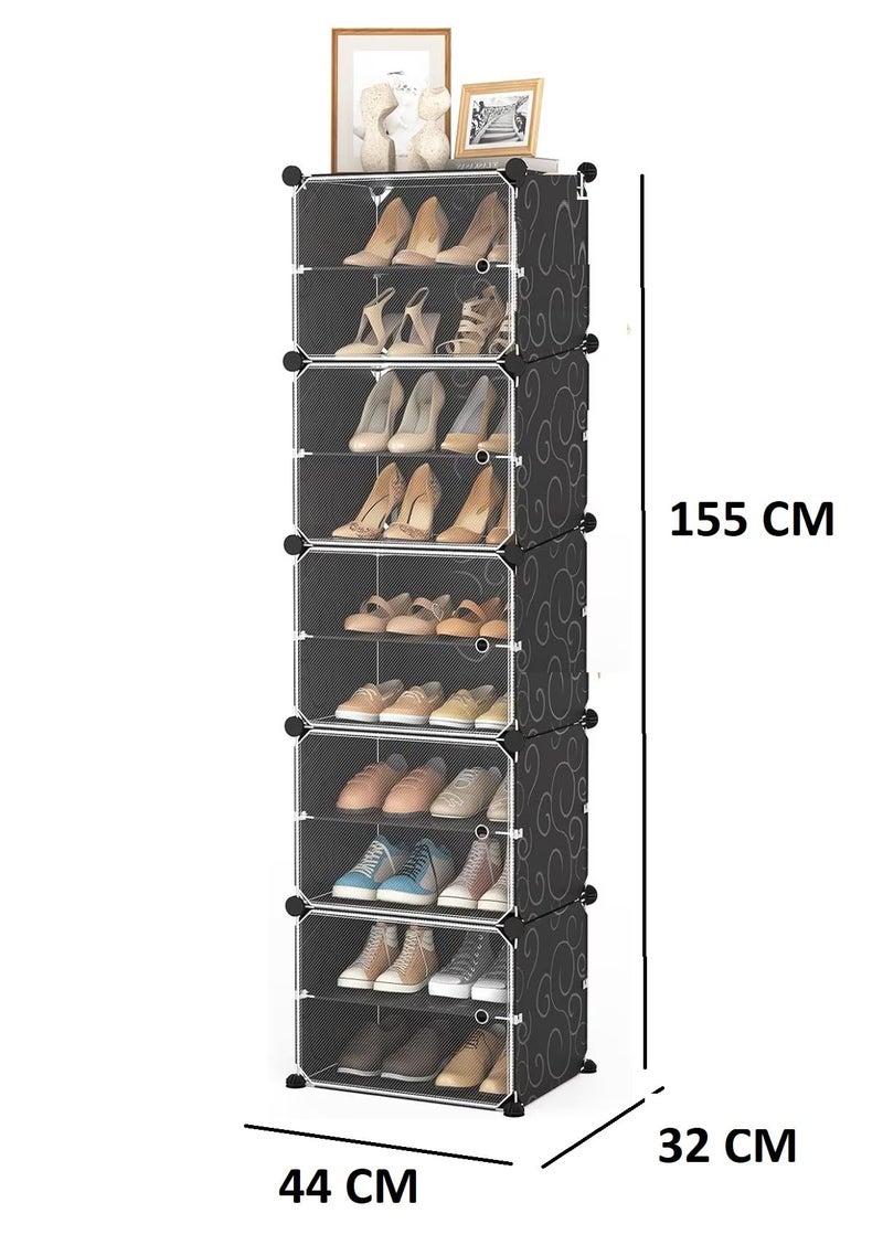 KRISHYAM® Plastic Shoe Rack for Home with Door, DIY Modular Shoe Organizer, Waterproof Dustproof Stackable Shoe Storage Cabinet for Shoes, Slippers & Boots (10 Shelves - 5 Door, Black) - Image 3