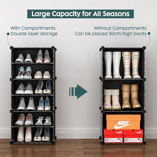 KRISHYAM® Plastic Shoe Rack for Home with Door, DIY Modular Shoe Organizer, Waterproof Dustproof Stackable Shoe Storage Cabinet for Shoes, Slippers & Boots (10 Shelves - 5 Door, Black) - Image 4