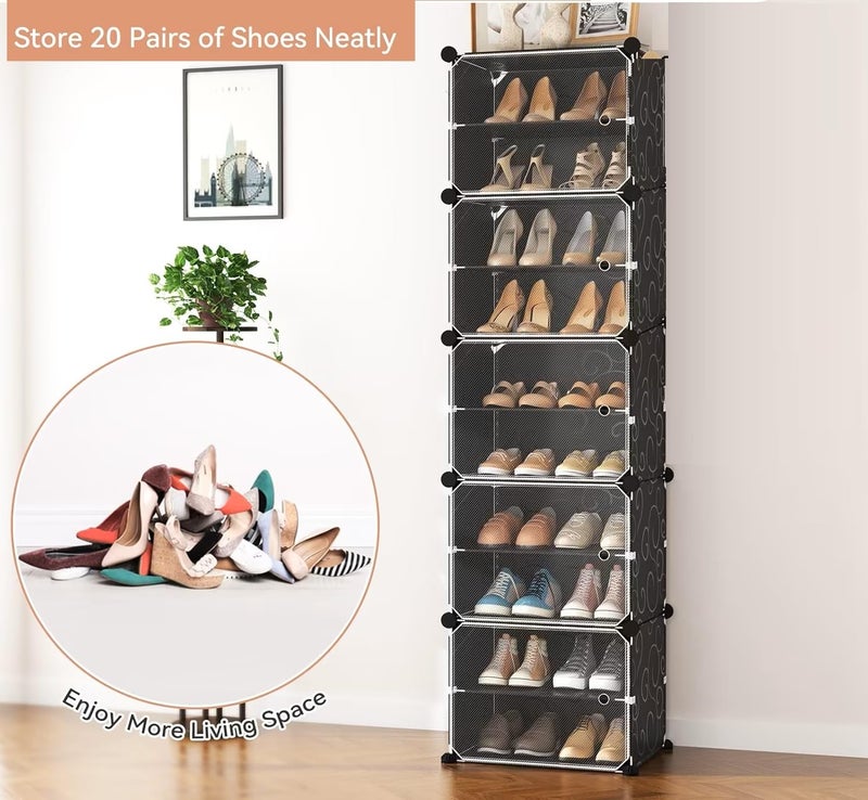 KRISHYAM® Plastic Shoe Rack for Home with Door, DIY Modular Shoe Organizer, Waterproof Dustproof Stackable Shoe Storage Cabinet for Shoes, Slippers & Boots (10 Shelves - 5 Door, Black) - Image 2