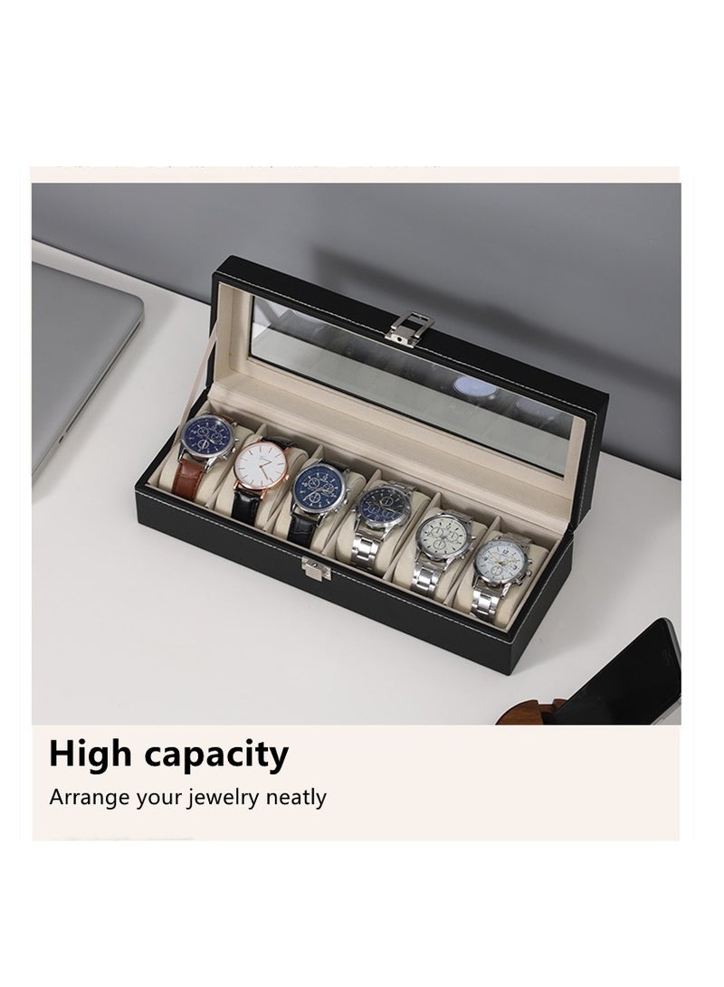 نوفولان صندوق عرض ساعات NOVOLAN، صندوق تخزين، صندوق ساعة، حقيبة سفر، صندوق منظم لتخزين الساعات من الجلد، منظم، لفة ساعات، عرض ساعات، غطاء زجاجي، صندوق مجوهرات من البولي يوريثان، صندوق تغليف، 3 6 12 شبكة (6 فتحات) - Image 5
