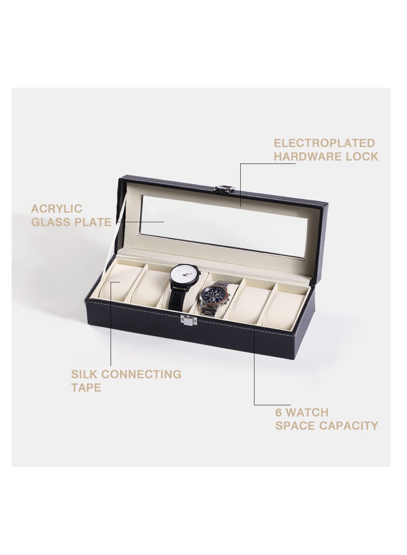 نوفولان صندوق عرض ساعات NOVOLAN، صندوق تخزين، صندوق ساعة، حقيبة سفر، صندوق منظم لتخزين الساعات من الجلد، منظم، لفة ساعات، عرض ساعات، غطاء زجاجي، صندوق مجوهرات من البولي يوريثان، صندوق تغليف، 3 6 12 شبكة (6 فتحات) - Image 2