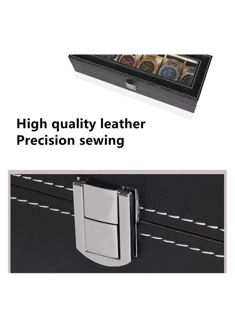 نوفولان صندوق عرض ساعات NOVOLAN، صندوق تخزين، صندوق ساعة، حقيبة سفر، صندوق منظم لتخزين الساعات من الجلد، منظم، لفة ساعات، عرض ساعات، غطاء زجاجي، صندوق مجوهرات من البولي يوريثان، صندوق تغليف، 3 6 12 شبكة (6 فتحات) - Image 3