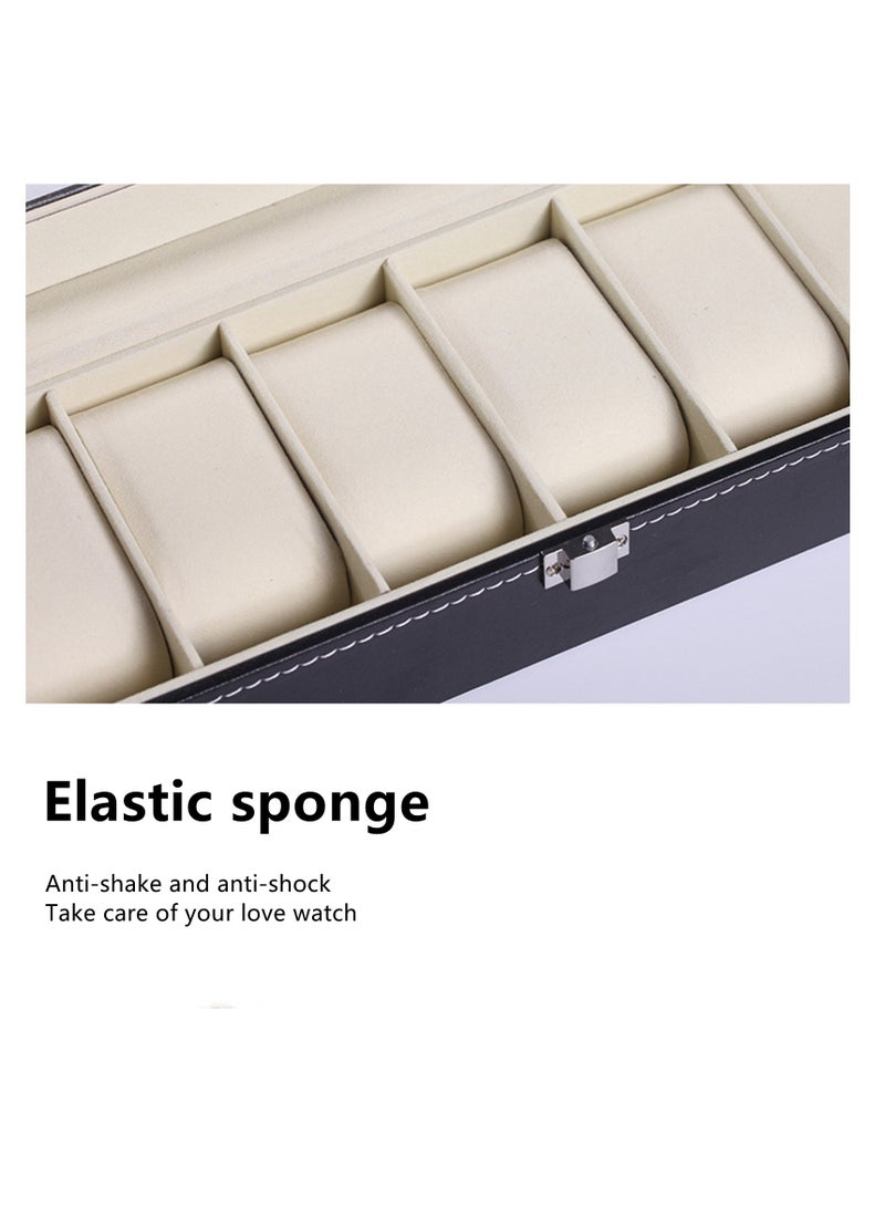 نوفولان صندوق عرض ساعات NOVOLAN، صندوق تخزين، صندوق ساعة، حقيبة سفر، صندوق منظم لتخزين الساعات من الجلد، منظم، لفة ساعات، عرض ساعات، غطاء زجاجي، صندوق مجوهرات من البولي يوريثان، صندوق تغليف، 3 6 12 شبكة (6 فتحات) - Image 4