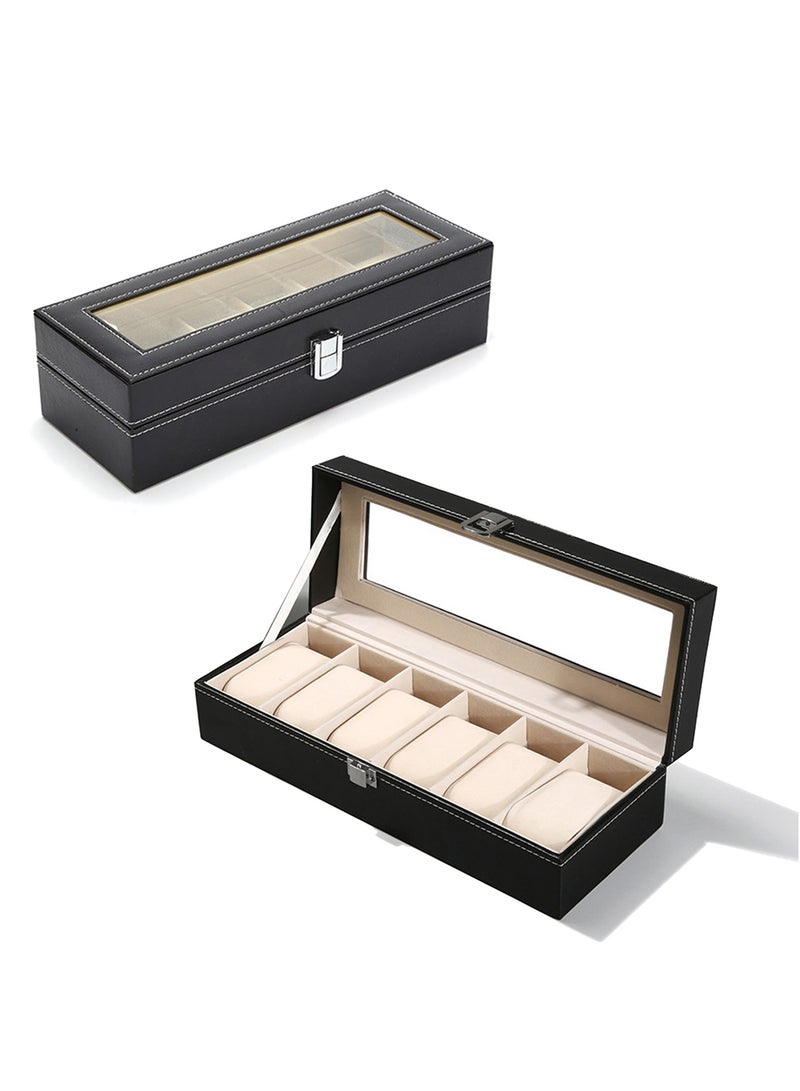 نوفولان صندوق عرض ساعات NOVOLAN، صندوق تخزين، صندوق ساعة، حقيبة سفر، صندوق منظم لتخزين الساعات من الجلد، منظم، لفة ساعات، عرض ساعات، غطاء زجاجي، صندوق مجوهرات من البولي يوريثان، صندوق تغليف، 3 6 12 شبكة (6 فتحات) - Image 1