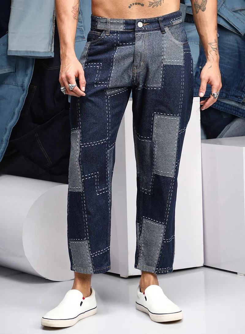 كامبوس سوترا جينز رجالي أزرق داكن بقصّة مستقيمة ومرقع