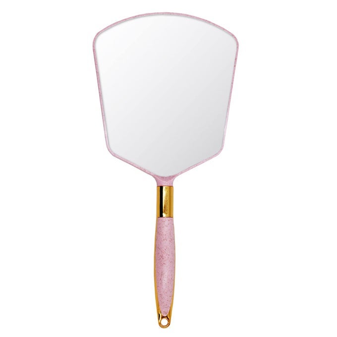 HAND HELD MIRROR WITH HANDLE MAKEUP HAND MIRROR WITH HOOK HOLE FOR BATHROOM AND BEDROOM BARBERS HAIRCUT MIRROR FOR HOME AND SALON 6 W X13 L INCHS PINK