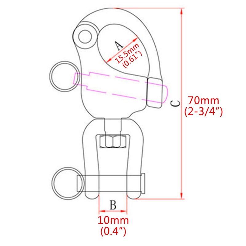 NRC&XRC Pair 2-3/4in(70mm) Jaw Swivel Snap Shackle 316 Stainless Steel for Sailboat Spinnaker Halyard &Diving - Image 2