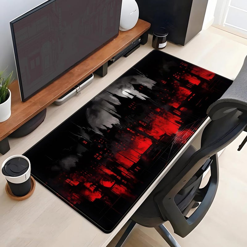 Mechanical Cattle Black Castle Large Mouse Pad Red and Black Mousepad Gaming Playmat Game Mat, Big Full Keyboard and Mouse Pads Cool Desk Pad for Keyboard with Stitched Edges Anti-Slip Desk mat 31.5" X 15.7 " - Image 4