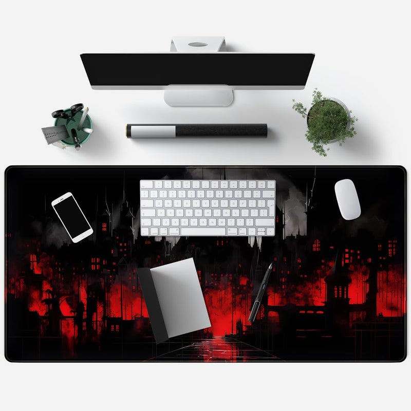 Mechanical Cattle Black Castle Large Mouse Pad Red and Black Mousepad Gaming Playmat Game Mat, Big Full Keyboard and Mouse Pads Cool Desk Pad for Keyboard with Stitched Edges Anti-Slip Desk mat 31.5" X 15.7 " - Image 3