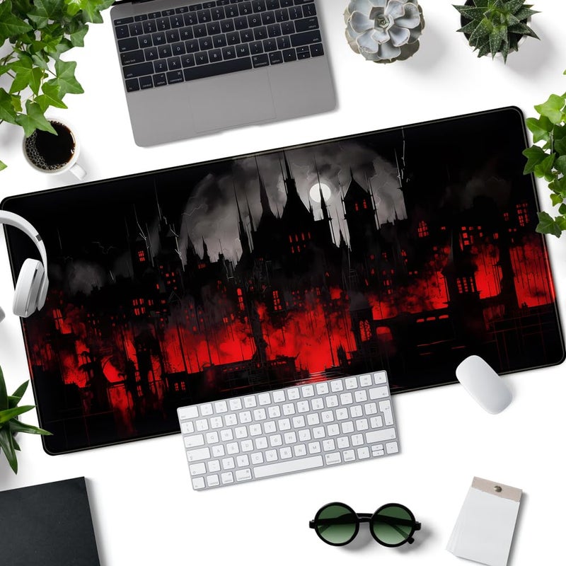 Mechanical Cattle Black Castle Large Mouse Pad Red and Black Mousepad Gaming Playmat Game Mat, Big Full Keyboard and Mouse Pads Cool Desk Pad for Keyboard with Stitched Edges Anti-Slip Desk mat 31.5" X 15.7 " - Image 2