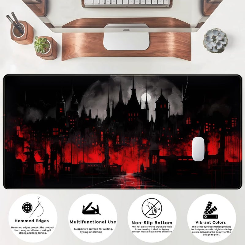 Mechanical Cattle Black Castle Large Mouse Pad Red and Black Mousepad Gaming Playmat Game Mat, Big Full Keyboard and Mouse Pads Cool Desk Pad for Keyboard with Stitched Edges Anti-Slip Desk mat 31.5" X 15.7 " - Image 5