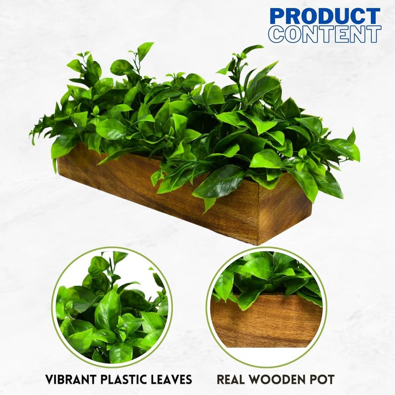 DecoreBugs Artificial Plant Leaves in Wooden Rectangular Tray, Home décor Items for Decoration Height 14 cm x Width 30 cm DB-8878 - Image 2