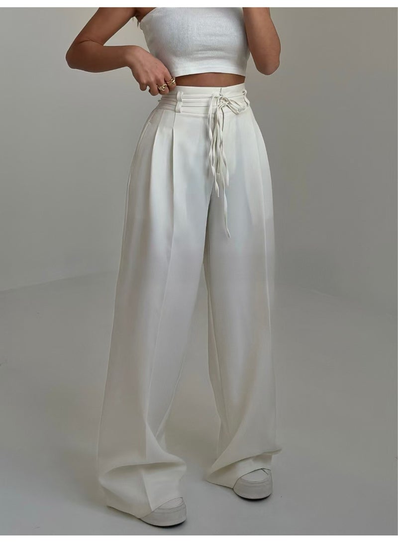 SCACTO High Waist Lace Up Slim Fit Straight-leg Pants 