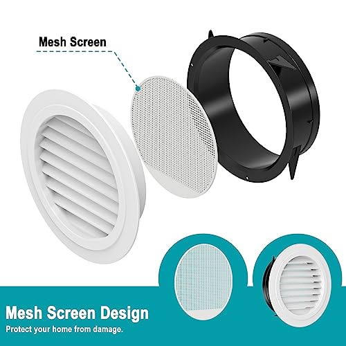 HG Power 8 Inch Soffit Vent,HG Power Round Vent Cover with Built-in Screen Mesh, ABS Louver Round Air Vent Ceiling Diffuser for Exhaust Fan, Bathroom, Office and Home HVAC Ventilation, 200mm, White - Image 2