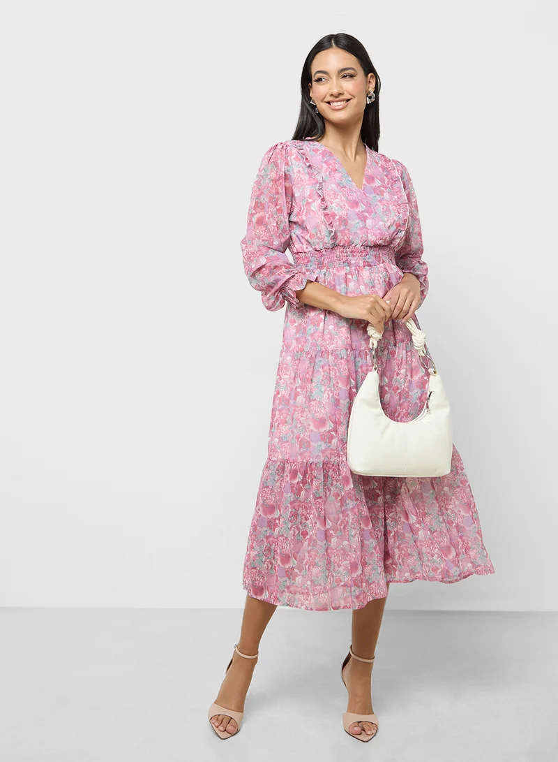 ايلا Floral Chiffon Midi Dress