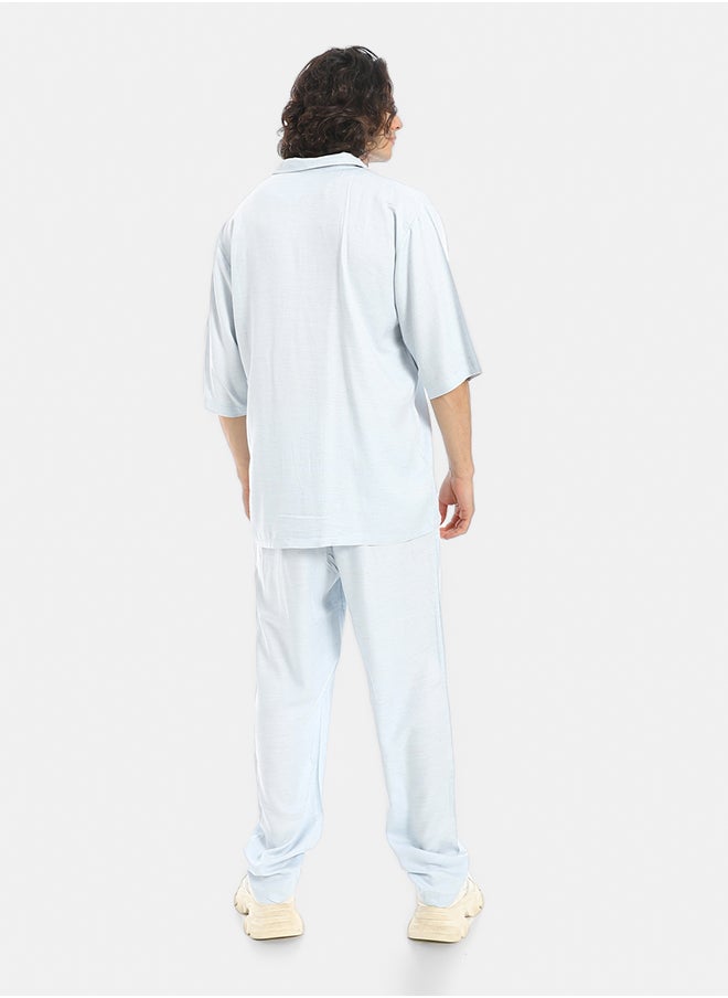 Red Circle Short Sleeves Plain Pastel Shirt and Pants Set  - Image 3