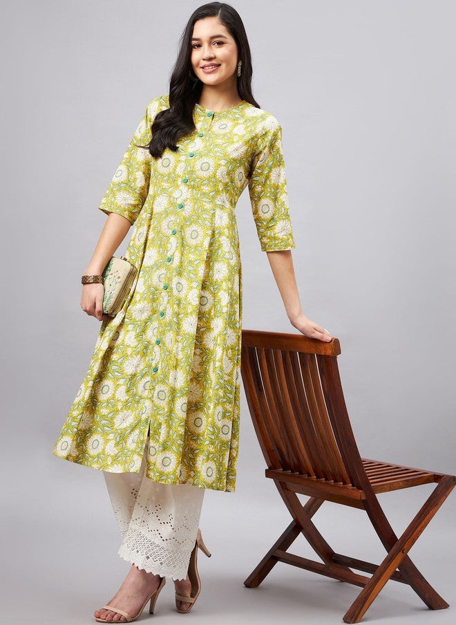 WineRed Women Floral Printed Indie Florals Kurta - Image 1