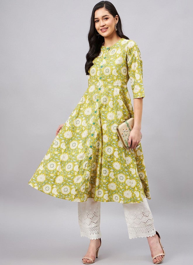 WineRed Women Floral Printed Indie Florals Kurta - Image 2