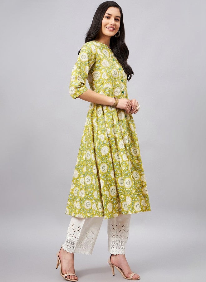 WineRed Women Floral Printed Indie Florals Kurta - Image 3