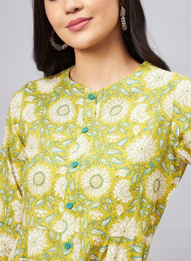 WineRed Women Floral Printed Indie Florals Kurta - Image 4